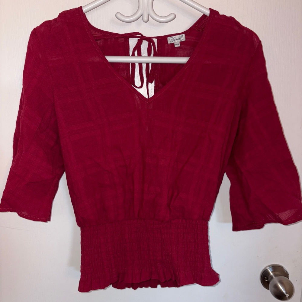 Kismet Red Smocked Tie Front Crop Top